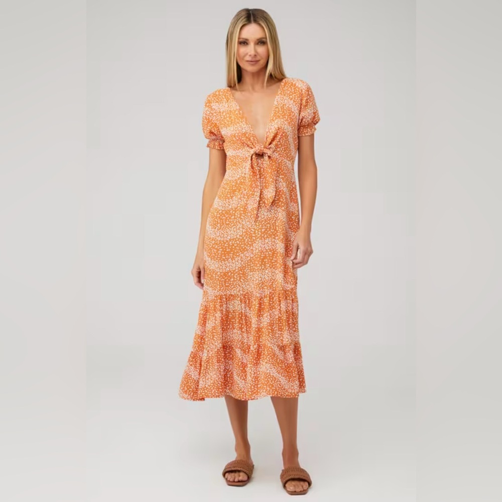 New! Beachgold Danny Tie Front Midi Dress Sz Medium $219